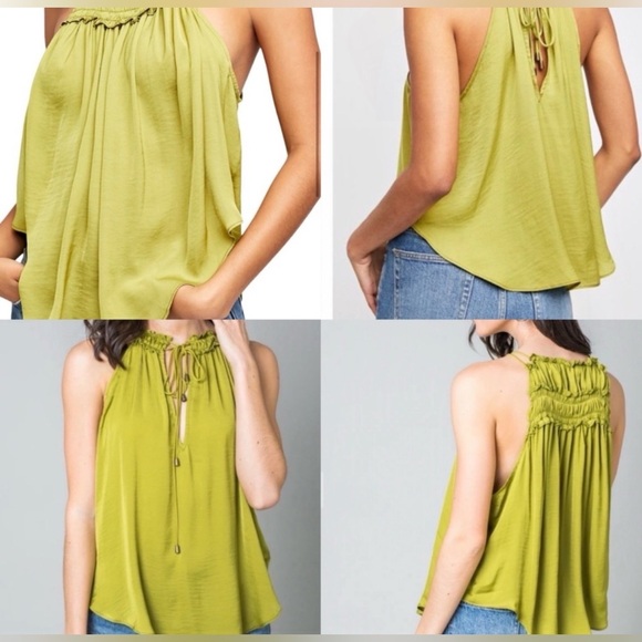 •FREE PEOPLE•NWT GRASSES GREEN “MY OH MY”SMOCK NECKLINE KEYHOLE BLOUSE MEDIUM - Picture 8 of 16